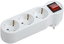 Разветвитель (Тройник) с выключателем с заземлением IEK Т-01/03В 3-м 16А 3500Вт белый картинка 